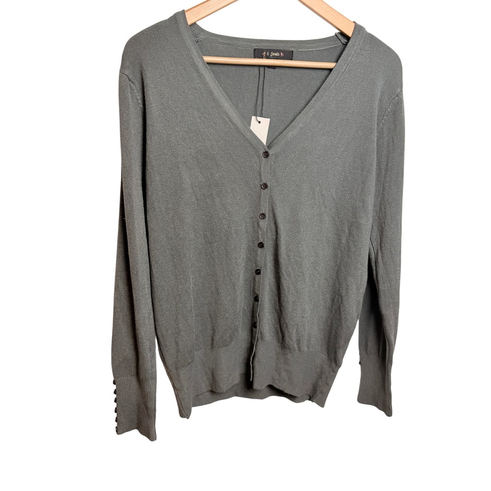 i joah Button Cardigan Sweater L Sage Green Ribbed Sleeve Workwear Layering Fall